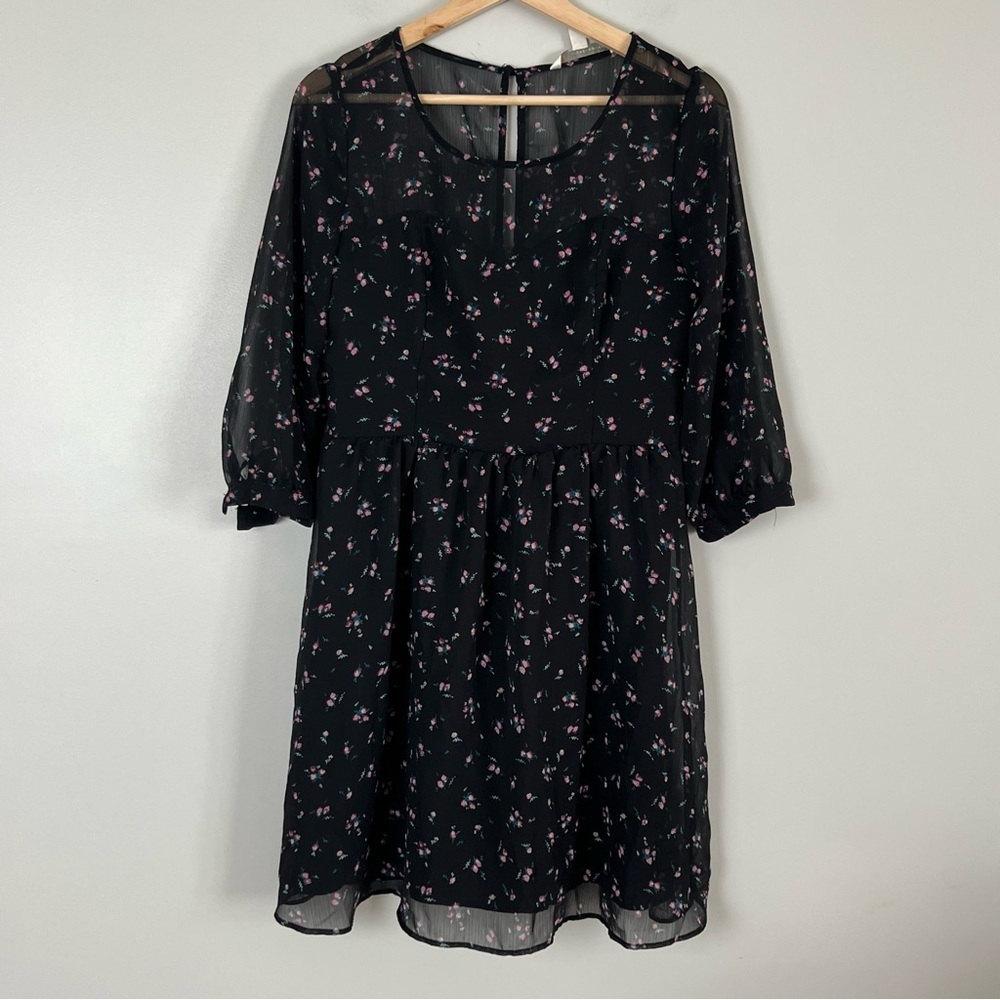 Lauren Conrad Black Floral Dress Sz 8